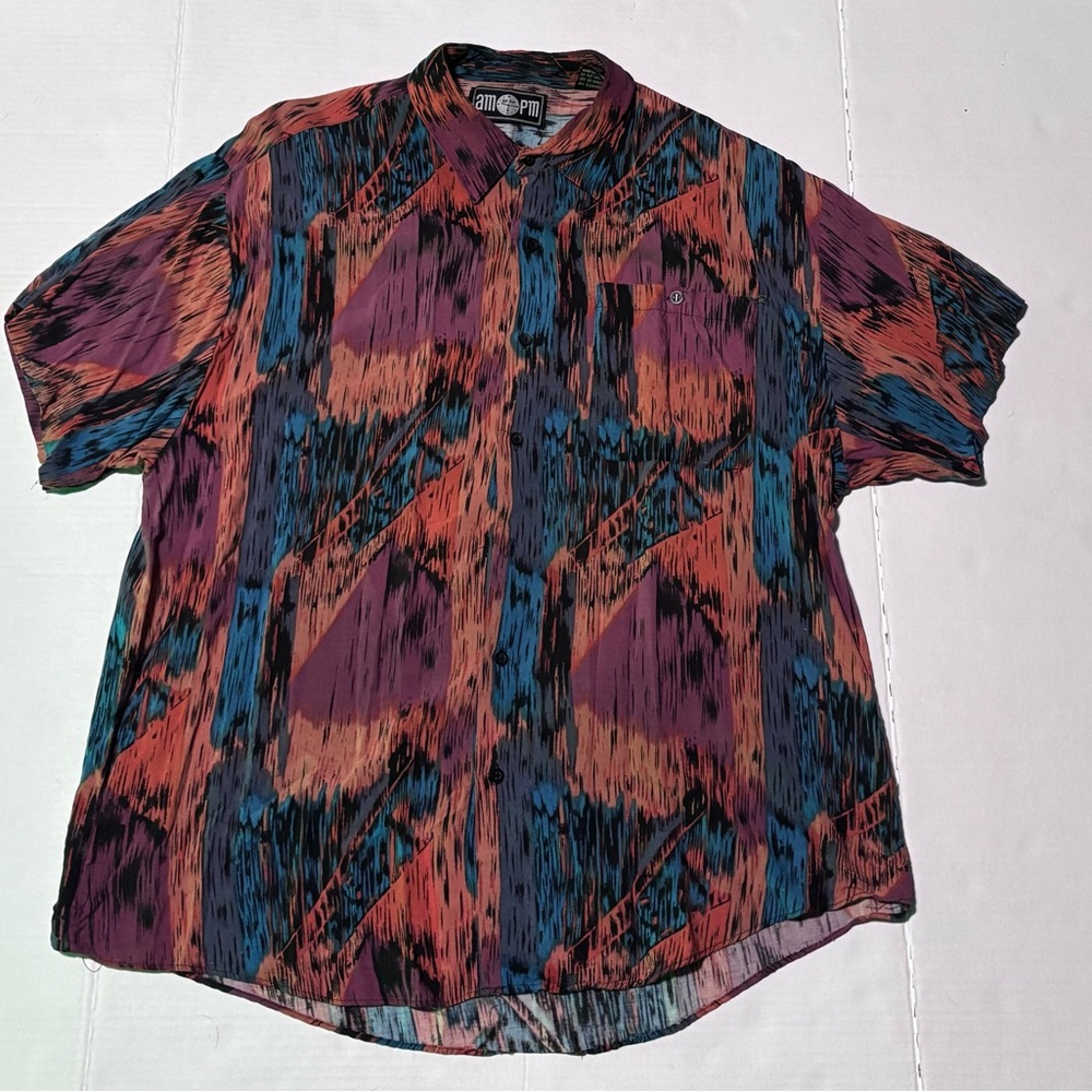 Vintage AM&PM Vibrant Men's Abstract Button Down Shirt